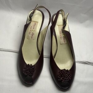 Vintage 70s Etienne Aigner Burgundy Leather Slingback Womens Pumps Heels 6.5M